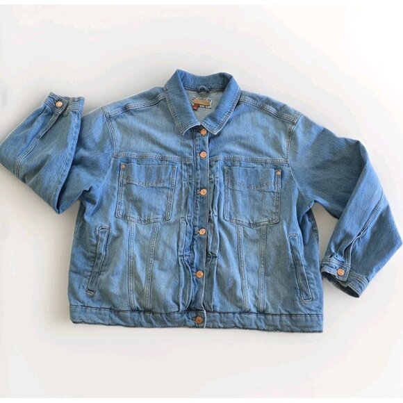 Pilcro Jean Jacket Women M Blue Comeback Boyfriend Denim Anthro Oversize Stretch - Picture 8 of 16